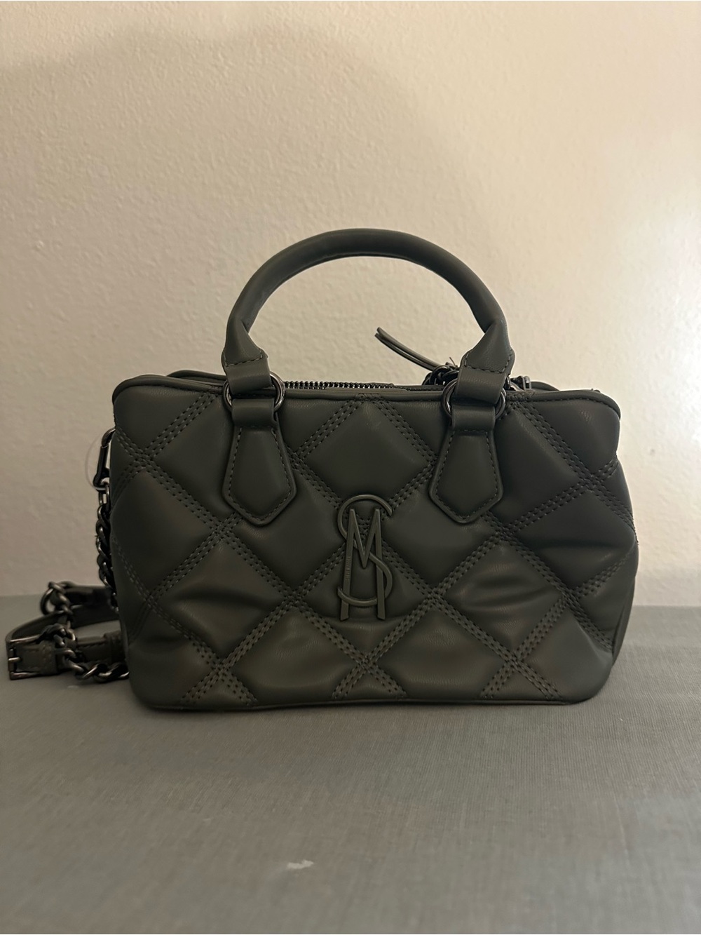 Steve Madden Quilted Top-Handle Satchel in Dark Green